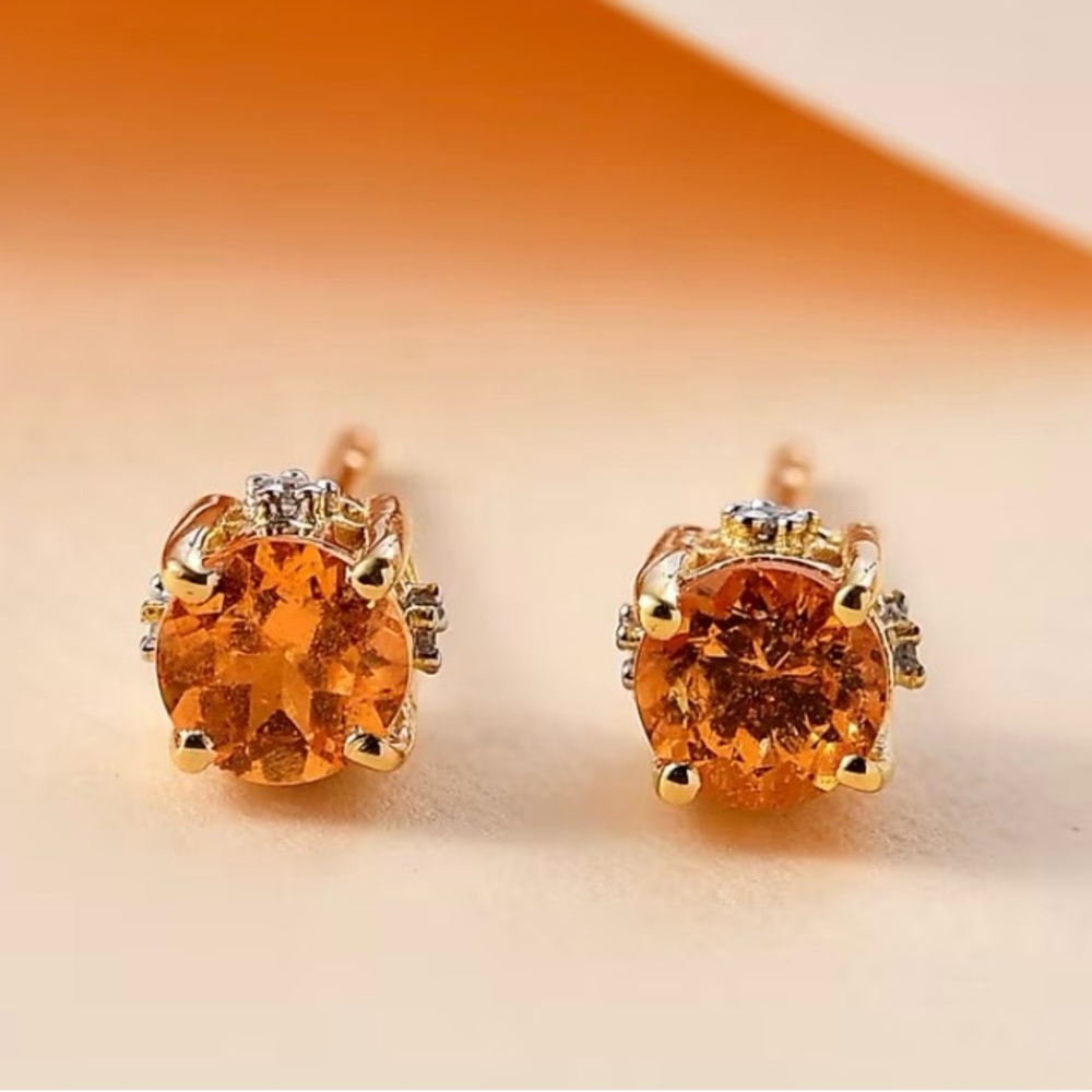 Garnet & White Zircon 1.00 ctw Earrings in 18K Yellow Gold Over Sterling Silver
